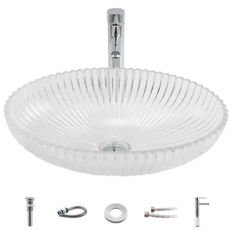 Glass No Craftsmanship Trough Bathroom Sink Modern Bathroom Sink with Basin Sink with Faucet Clearhalo 'Bathroom Remodel & Bathroom Fixtures' 'Bathroom Sinks & Faucet Components' 'Bathroom Sinks' 'bathroom_sink' 'Home Improvement' 'home_improvement' 'home_improvement_bathroom_sink' 6399852