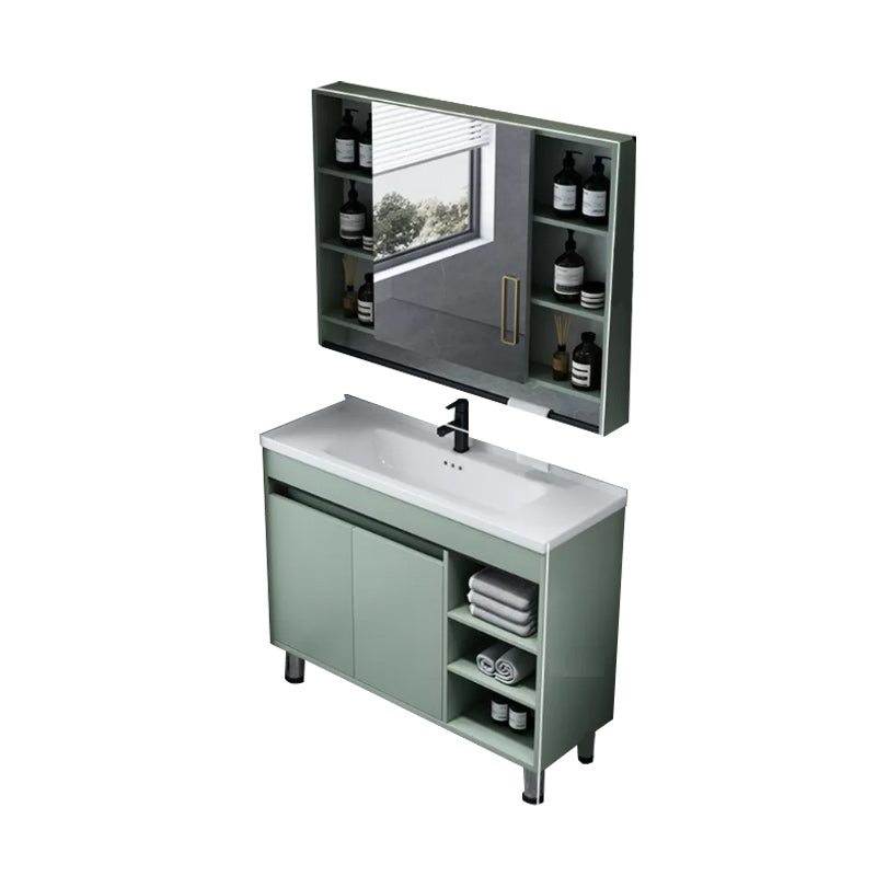 Green Bathroom Vanity Set Ceramic Top 2 Doors Single Sink Vanity Set with Mirror Vanity & Faucet & Mirror Cabinet 40"L x 14"W x 33"H Smart Control Not Included Clearhalo 'Bathroom Remodel & Bathroom Fixtures' 'Bathroom Vanities' 'bathroom_vanities' 'Home Improvement' 'home_improvement' 'home_improvement_bathroom_vanities' 6416497