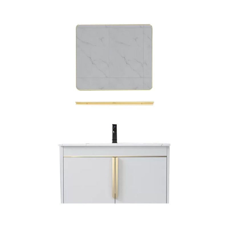 Modern Wall-Mounted Bathroom Sink Vanity Stainless Steel Vanity with Soft Close Door Vanity & Faucet & Mirrors 31.9"L x 18.9"W x 18.1"H White Clearhalo 'Bathroom Remodel & Bathroom Fixtures' 'Bathroom Vanities' 'bathroom_vanities' 'Home Improvement' 'home_improvement' 'home_improvement_bathroom_vanities' 6416631