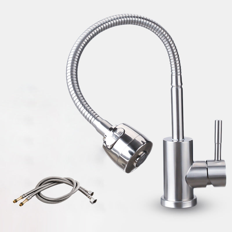 Modern 1-Handle 1-Hole Faucets Black and Silver Standard Kitchen Faucet Silver 24 Inches Hot Cold Water Dispensers Clearhalo 'Home Improvement' 'home_improvement' 'home_improvement_kitchen_faucets' 'Kitchen Faucets' 'Kitchen Remodel & Kitchen Fixtures' 'Kitchen Sinks & Faucet Components' 'kitchen_faucets' 6417018