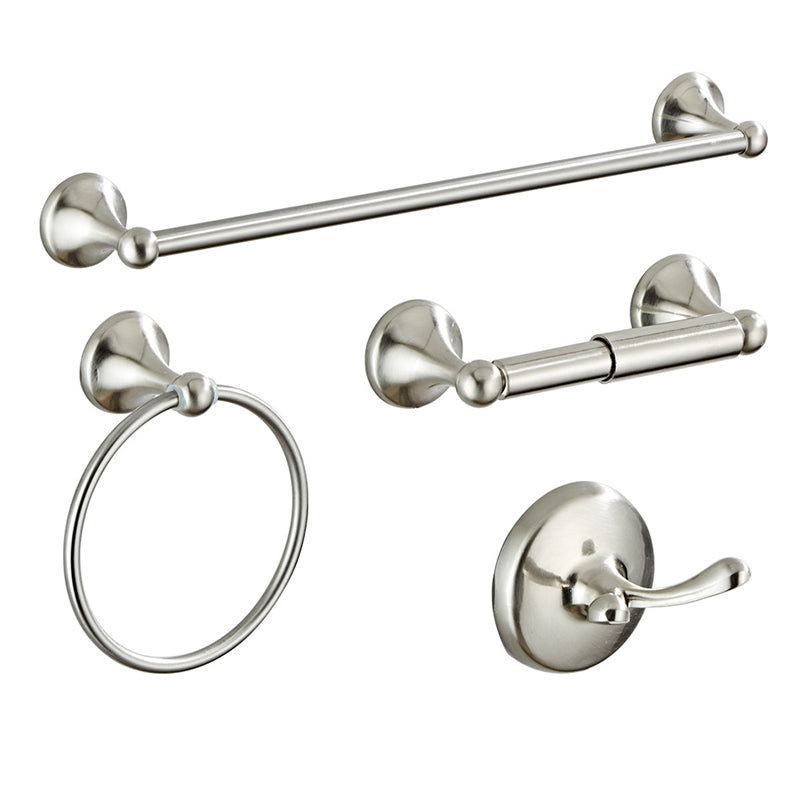 Metal Bathroom Set Traditional Style Nickel Bathroom Hardware Set 4-Piece Set (24"L Towel Bar) Clearhalo 'Bathroom Hardware Sets' 'Bathroom Hardware' 'Bathroom Remodel & Bathroom Fixtures' 'bathroom_hardware_sets' 'Home Improvement' 'home_improvement' 'home_improvement_bathroom_hardware_sets' 6426439