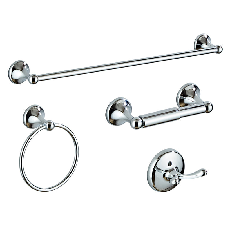 Metal Bathroom Set Traditional Style Chrome Bathroom Hardware Set 4-Piece Set (24"L Towel Bar) Clearhalo 'Bathroom Hardware Sets' 'Bathroom Hardware' 'Bathroom Remodel & Bathroom Fixtures' 'bathroom_hardware_sets' 'Home Improvement' 'home_improvement' 'home_improvement_bathroom_hardware_sets' 6426461