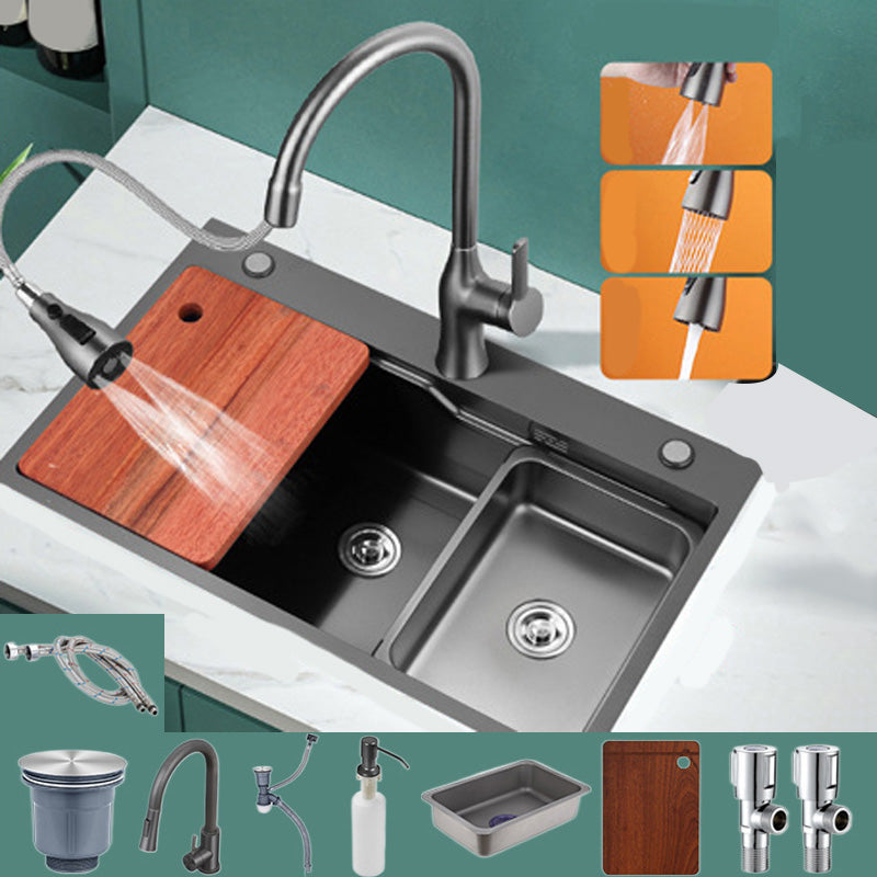 Contemporary Style Kitchen Sink Stainless Steel Kitchen Sink with 3 Holes Sink with Faucet Clearhalo 'Home Improvement' 'home_improvement' 'home_improvement_kitchen_sinks' 'Kitchen Remodel & Kitchen Fixtures' 'Kitchen Sinks & Faucet Components' 'Kitchen Sinks' 'kitchen_sinks' 6455948