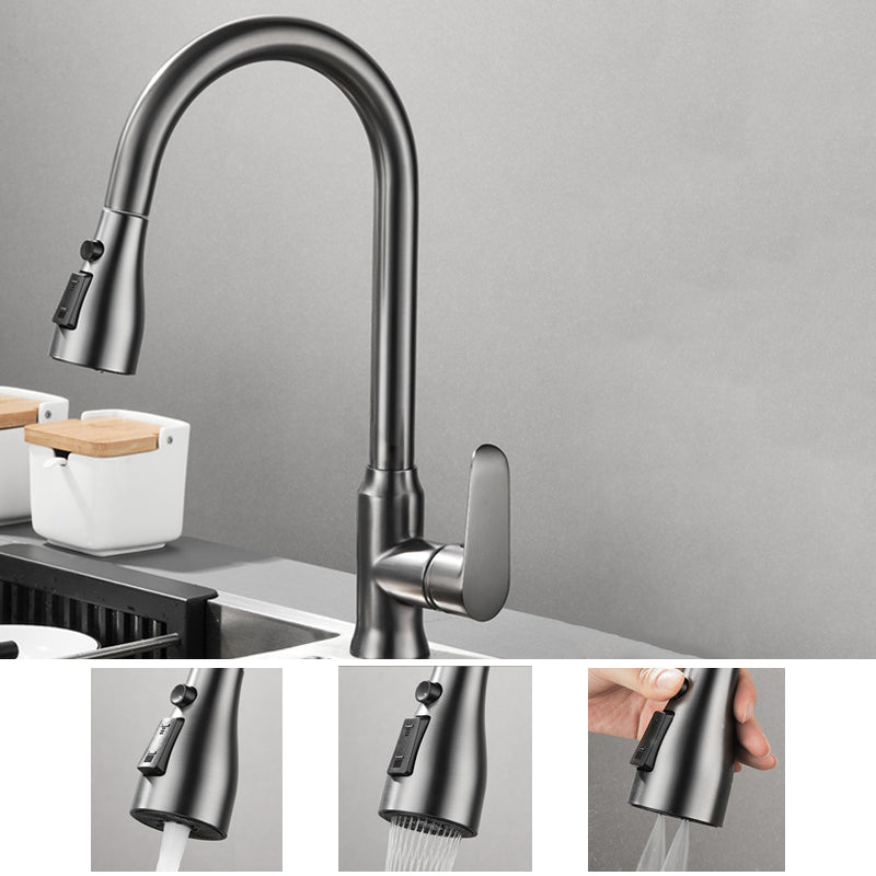 Modern Style Kitchen Faucet Brass 1-Handle High Arc Retractable Kitchen Faucet Silver Gray Clearhalo 'Home Improvement' 'home_improvement' 'home_improvement_kitchen_faucets' 'Kitchen Faucets' 'Kitchen Remodel & Kitchen Fixtures' 'Kitchen Sinks & Faucet Components' 'kitchen_faucets' 6467137