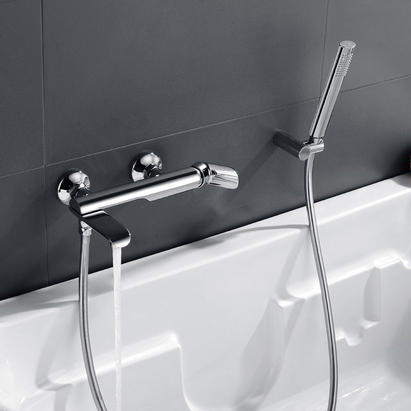 Contemporary Wall Mounted Copper Freestanding Tub Filler Single Handle Faucet Square Rectangle Hand Shower Included Clearhalo 'Bathroom Remodel & Bathroom Fixtures' 'Bathtub Faucets' 'bathtub_faucets' 'Home Improvement' 'home_improvement' 'home_improvement_bathtub_faucets' 6468226