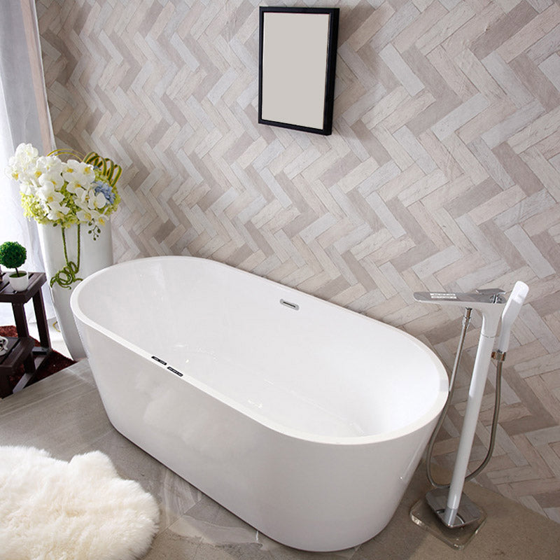 Modern Acrylic Ellipse Bathtub White Freestand Soaking Bathtub with Overflow Hole Clearhalo 'Bathroom Remodel & Bathroom Fixtures' 'Bathtubs' 'Home Improvement' 'home_improvement' 'home_improvement_bathtubs' 'Showers & Bathtubs' 6483076