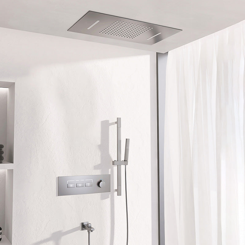 Contemporary Shower Set Dual Shower Head Thermostatic Wall Mounted Shower System Gun Grey Flush Mount Clearhalo 'Bathroom Remodel & Bathroom Fixtures' 'Home Improvement' 'home_improvement' 'home_improvement_shower_faucets' 'Shower Faucets & Systems' 'shower_faucets' 'Showers & Bathtubs Plumbing' 'Showers & Bathtubs' 6484501