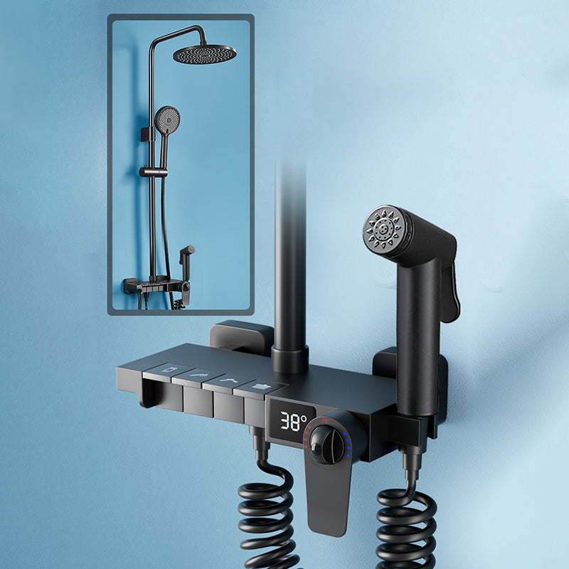 Modern Style Shower System Copper Spot Resist Rectangle Wall Mounted Shower System Round Thermostatic Digital Display Included Clearhalo 'Bathroom Remodel & Bathroom Fixtures' 'Home Improvement' 'home_improvement' 'home_improvement_shower_faucets' 'Shower Faucets & Systems' 'shower_faucets' 'Showers & Bathtubs Plumbing' 'Showers & Bathtubs' 6484613