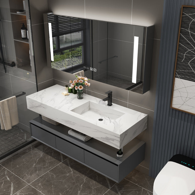 Modern Wall Mount Sink Vanity Wooden Vanity Cabinet with Mirror Cabinet Vanity & Faucet & Mirror Cabinet Integrated Clearhalo 'Bathroom Remodel & Bathroom Fixtures' 'Bathroom Vanities' 'bathroom_vanities' 'Home Improvement' 'home_improvement' 'home_improvement_bathroom_vanities' 6485006