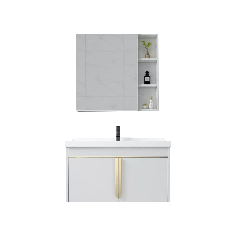Modern Sink Vanity Metal Color Block Mount Bathroom Vanity Cabinet Vanity & Faucet & Mirror Cabinet White Clearhalo 'Bathroom Remodel & Bathroom Fixtures' 'Bathroom Vanities' 'bathroom_vanities' 'Home Improvement' 'home_improvement' 'home_improvement_bathroom_vanities' 6485067