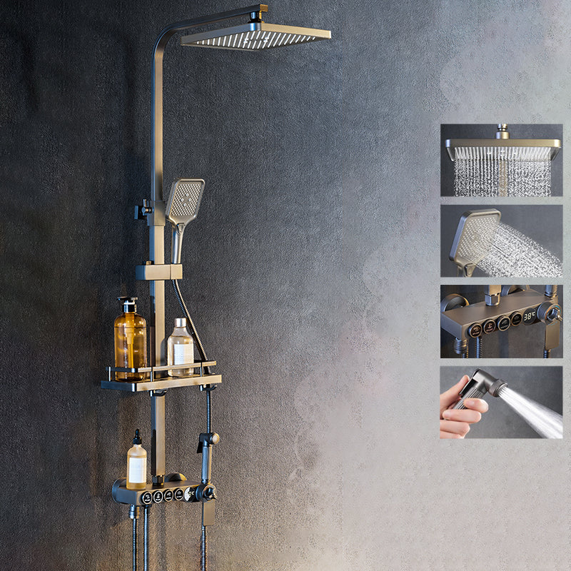 Modern Shower System Rectangle Handle Lever Wall Mounted Copper Shower System Silver Gray Thermostatic Digital Display Included Clearhalo 'Bathroom Remodel & Bathroom Fixtures' 'Home Improvement' 'home_improvement' 'home_improvement_shower_faucets' 'Shower Faucets & Systems' 'shower_faucets' 'Showers & Bathtubs Plumbing' 'Showers & Bathtubs' 6497556