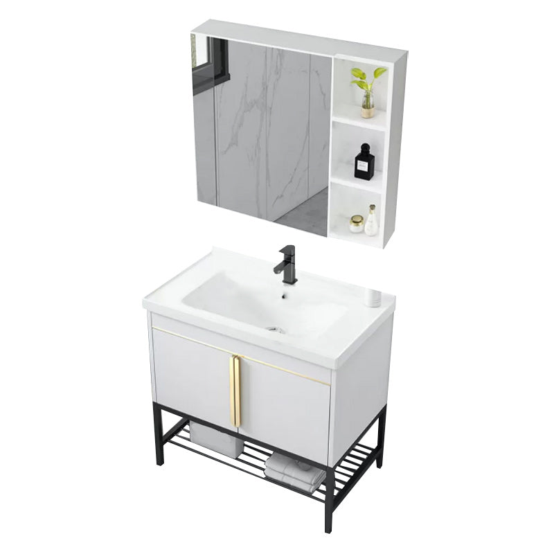 Modern Stainless Steel Bathroom Sink Vanity Faucet Included Vanity Sink Vanity & Faucet & Mirror Cabinet White Clearhalo 'Bathroom Remodel & Bathroom Fixtures' 'Bathroom Vanities' 'bathroom_vanities' 'Home Improvement' 'home_improvement' 'home_improvement_bathroom_vanities' 6540738