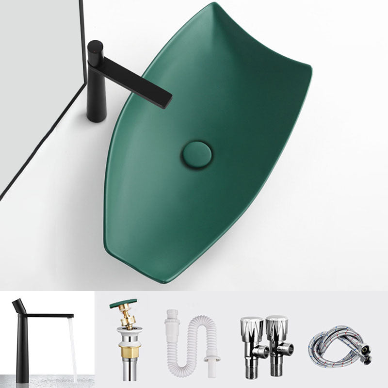 Modern Bathroom Sink Porcelain Specialty Vessel Bathroom Sink with Pop-Up Drain Green Straight Faucet Sink with Faucet Clearhalo 'Bathroom Remodel & Bathroom Fixtures' 'Bathroom Sinks & Faucet Components' 'Bathroom Sinks' 'bathroom_sink' 'Home Improvement' 'home_improvement' 'home_improvement_bathroom_sink' 6541195