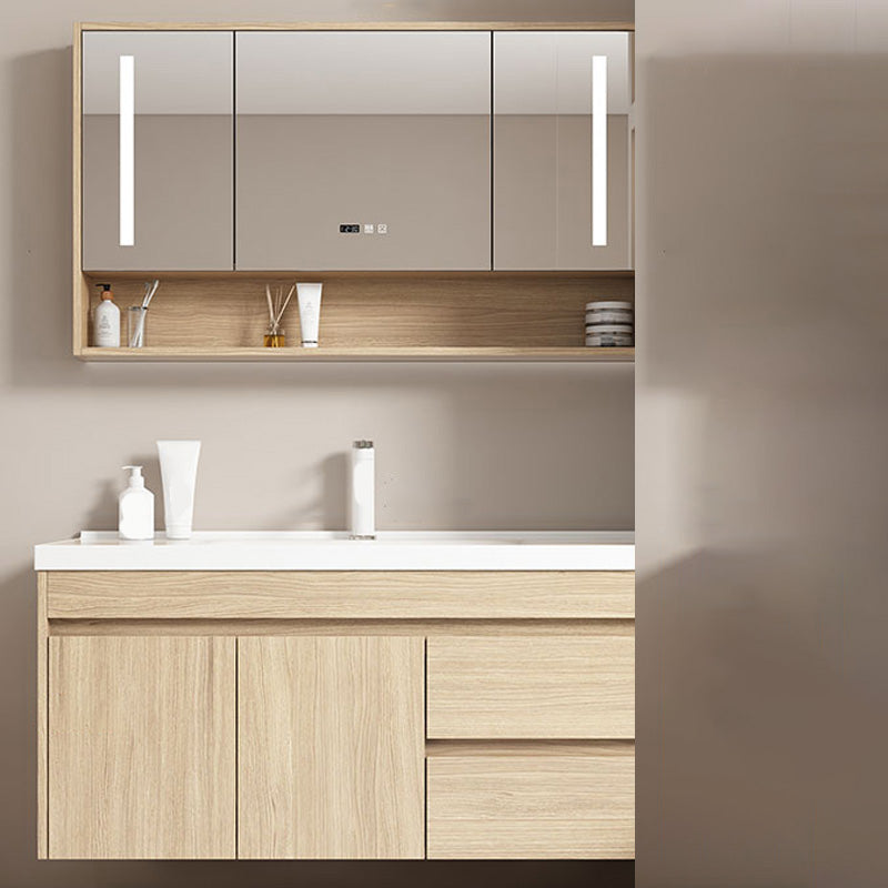 Contemporary Wood Sink Cabinet Mirror Cabinet Wall-Mounted Vanity Cabinet Vanity & Faucet & Smart Medicine Cabinet 40"L x 19"W x 19"H Clearhalo 'Bathroom Remodel & Bathroom Fixtures' 'Bathroom Vanities' 'bathroom_vanities' 'Home Improvement' 'home_improvement' 'home_improvement_bathroom_vanities' 6555386