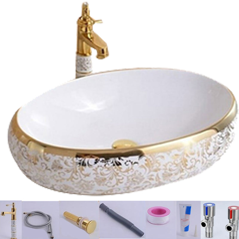 Traditional Vessel Lavatory Sink Oval-Shape Porcelain with Faucet Bathroom Sink 23.6"L x 15.7"W x 5.9"H Sink with Faucet Oval Clearhalo 'Bathroom Remodel & Bathroom Fixtures' 'Bathroom Sinks & Faucet Components' 'Bathroom Sinks' 'bathroom_sink' 'Home Improvement' 'home_improvement' 'home_improvement_bathroom_sink' 6582579