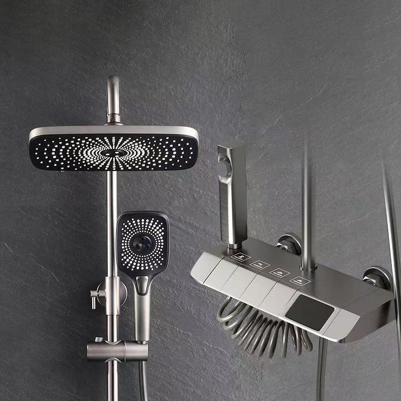 Bathroom Shower System Square Handheld Shower Head Wall Mounted Shower Trim Grey Thermostatic Clearhalo 'Bathroom Remodel & Bathroom Fixtures' 'Home Improvement' 'home_improvement' 'home_improvement_shower_faucets' 'Shower Faucets & Systems' 'shower_faucets' 'Showers & Bathtubs Plumbing' 'Showers & Bathtubs' 6585927