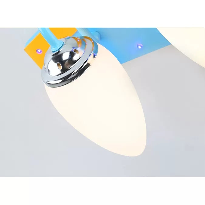 Cool Blue Ceiling Mount Light Fighter Airplane Wood & Glass Ceiling Lamp for Kid Bedroom Clearhalo 'Ceiling Lights' 'Close To Ceiling Lights' 'Close to ceiling' 'Flush mount' Lighting' 66012