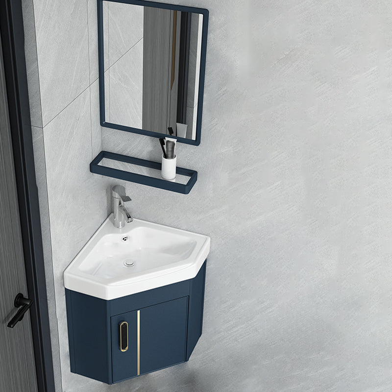 Wall Mounted Corner Bathroom Vanity Cabinet Triangular Abstract Vanity Sink Vanity & Faucet & Mirrors Blue Clearhalo 'Bathroom Remodel & Bathroom Fixtures' 'Bathroom Vanities' 'bathroom_vanities' 'Home Improvement' 'home_improvement' 'home_improvement_bathroom_vanities' 6659730