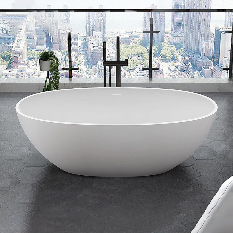 Modern Stone Ellipse Bathtub Freestand Soaking Bathtub with Drain Bath Tub Matte White 1\ (2.5cm) Clearhalo 'Bathroom Remodel & Bathroom Fixtures' 'Bathtubs' 'Home Improvement' 'home_improvement' 'home_improvement_bathtubs' 'Showers & Bathtubs' 6662713