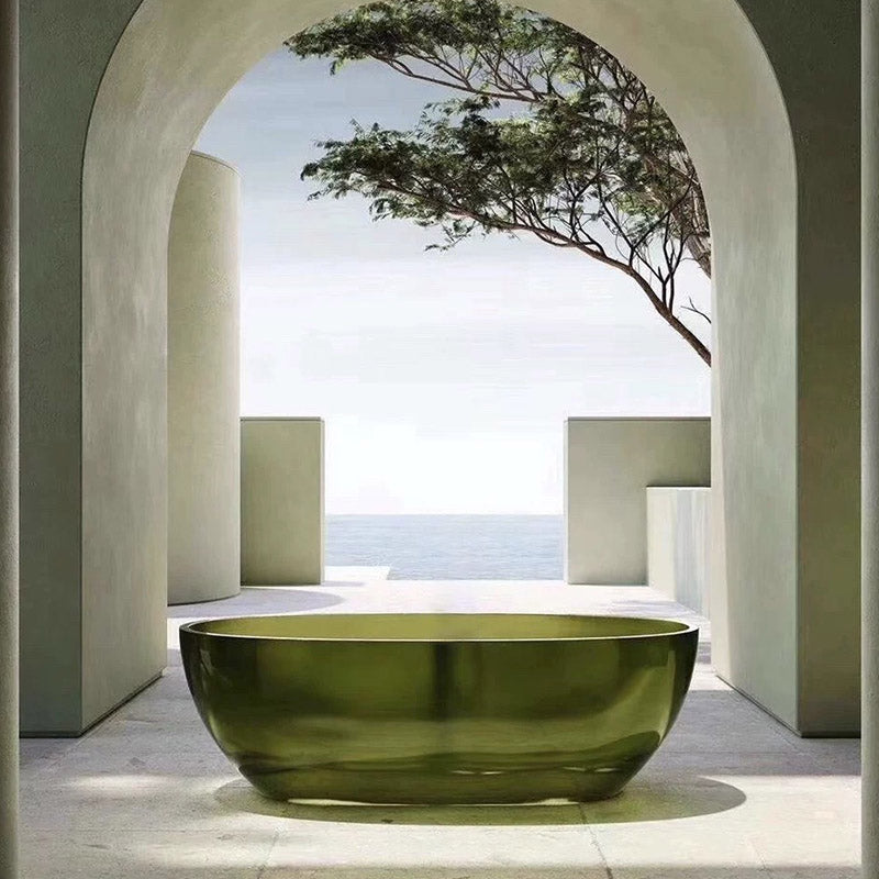 Modern Ellipse Bathtub Acrylic Freestand Soaking Bathtub with Drain Bath Tub Green Clearhalo 'Bathroom Remodel & Bathroom Fixtures' 'Bathtubs' 'Home Improvement' 'home_improvement' 'home_improvement_bathtubs' 'Showers & Bathtubs' 6662843