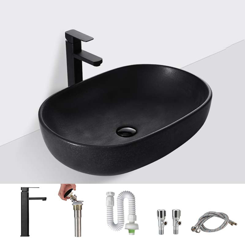 Black Trough Bathroom Sink Round Porcelain Trough Bathroom Sink 24"L x 17"W x 6"H Sink with Faucet Clearhalo 'Bathroom Remodel & Bathroom Fixtures' 'Bathroom Sinks & Faucet Components' 'Bathroom Sinks' 'bathroom_sink' 'Home Improvement' 'home_improvement' 'home_improvement_bathroom_sink' 6667502
