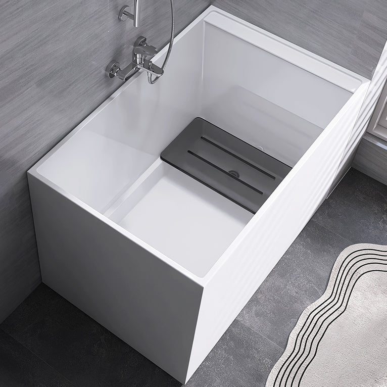 Modern Rectangle White Bathtub Acrylic Freestanding Soaking Bathtub with Drain Bath Tub 55.1"L x 27.6"W x 28.7"H Clearhalo 'Bathroom Remodel & Bathroom Fixtures' 'Bathtubs' 'Home Improvement' 'home_improvement' 'home_improvement_bathtubs' 'Showers & Bathtubs' 6676616