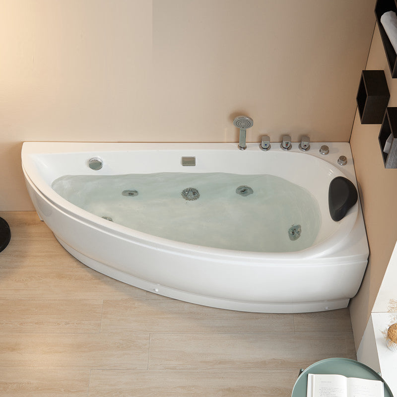 Modern Acrylic Corner Bathtub Soaking/Whirlpool Back to Wall Bathtub 59.4"L x 29.5"W x 24.4"H Massage Left Clearhalo 'Bathroom Remodel & Bathroom Fixtures' 'Bathtubs' 'Home Improvement' 'home_improvement' 'home_improvement_bathtubs' 'Showers & Bathtubs' 6689051