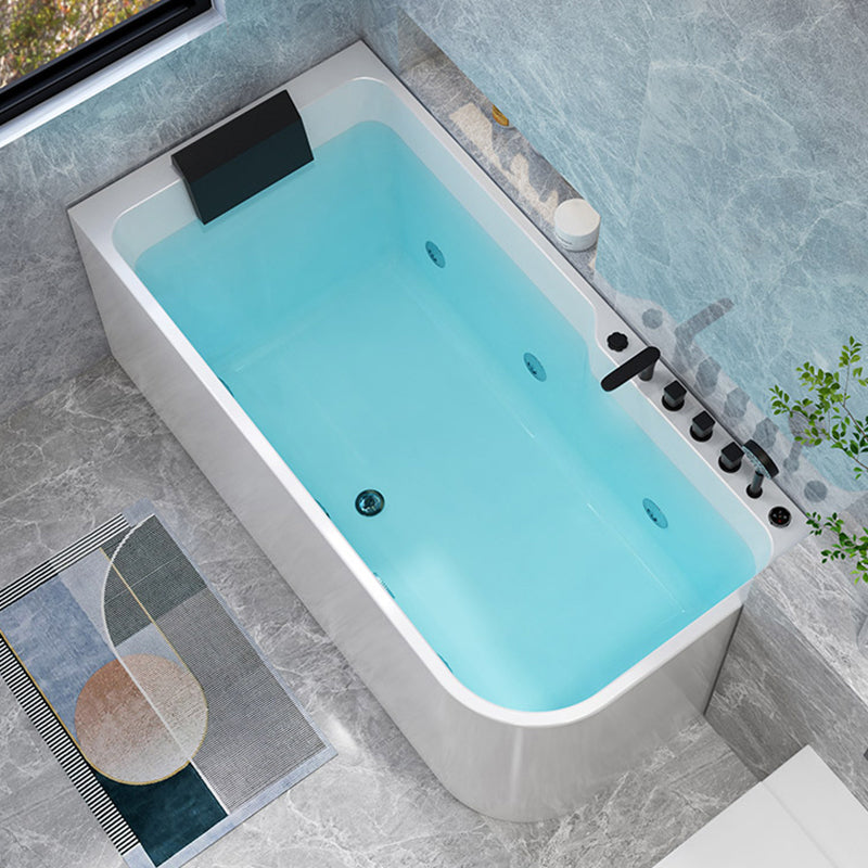 Modern Acrylic Soaking/Whirlpool Bathtub Rectangle Back to Wall Bathtub 63"L x 30"W x 26"H Massage & Thermostat Right Clearhalo 'Bathroom Remodel & Bathroom Fixtures' 'Bathtubs' 'Home Improvement' 'home_improvement' 'home_improvement_bathtubs' 'Showers & Bathtubs' 6689153
