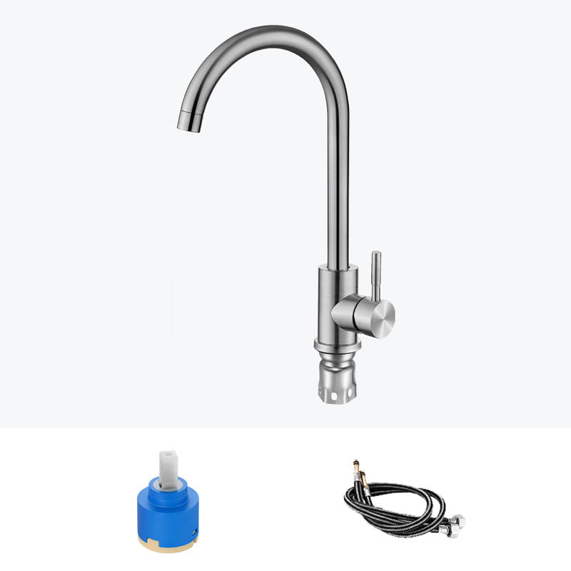 Modern Kitchen Sink Faucet Stainless Steel with Handles and Supply Lines Kitchen Faucet High Arc Supply Lines Included Clearhalo 'Home Improvement' 'home_improvement' 'home_improvement_kitchen_faucets' 'Kitchen Faucets' 'Kitchen Remodel & Kitchen Fixtures' 'Kitchen Sinks & Faucet Components' 'kitchen_faucets' 6694119