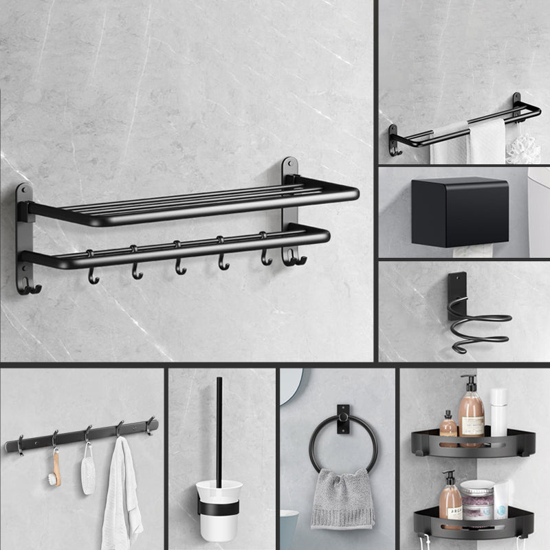 Modern Towel Bar Bathroom Set Bath Shelf Bathroom Accessories Hardware Set Black 9-Piece Set (Row Hook) Clearhalo 'Bathroom Hardware Sets' 'Bathroom Hardware' 'Bathroom Remodel & Bathroom Fixtures' 'bathroom_hardware_sets' 'Home Improvement' 'home_improvement' 'home_improvement_bathroom_hardware_sets' 6708804