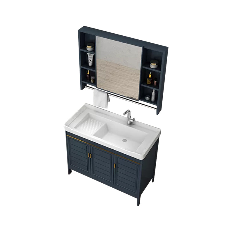 Modern Bathroom Vanity Freestanding 2 Doors Bathroom Vanity Set with Sink Vanity & Faucet & Mirror Cabinet Right Clearhalo 'Bathroom Remodel & Bathroom Fixtures' 'Bathroom Vanities' 'bathroom_vanities' 'Home Improvement' 'home_improvement' 'home_improvement_bathroom_vanities' 6713811