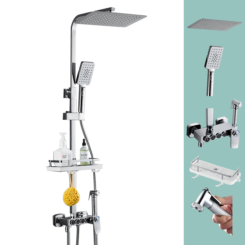 Silver Shower Set Pressurized Shower Head Thermostatic Bathroom Shower Water Faucet Grey Square Spray Gun Included Clearhalo 'Bathroom Remodel & Bathroom Fixtures' 'Home Improvement' 'home_improvement' 'home_improvement_shower_faucets' 'Shower Faucets & Systems' 'shower_faucets' 'Showers & Bathtubs Plumbing' 'Showers & Bathtubs' 6714319