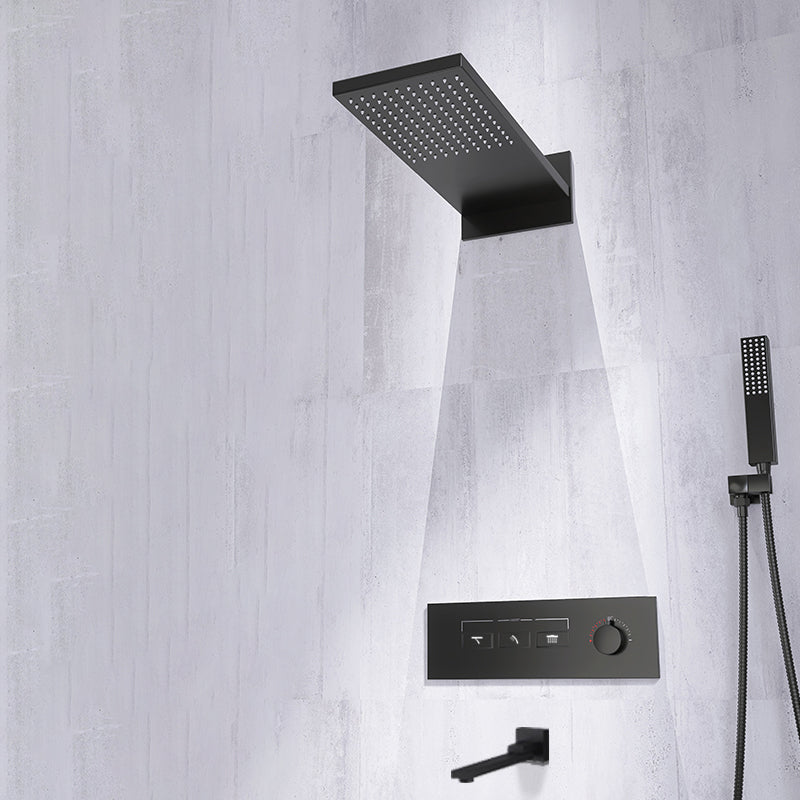 Minimalist Concealed Shower Set Recessed Push Button Wall Diverter Black Faucet Included Thermostatic Clearhalo 'Bathroom Remodel & Bathroom Fixtures' 'Home Improvement' 'home_improvement' 'home_improvement_shower_faucets' 'Shower Faucets & Systems' 'shower_faucets' 'Showers & Bathtubs Plumbing' 'Showers & Bathtubs' 6742957