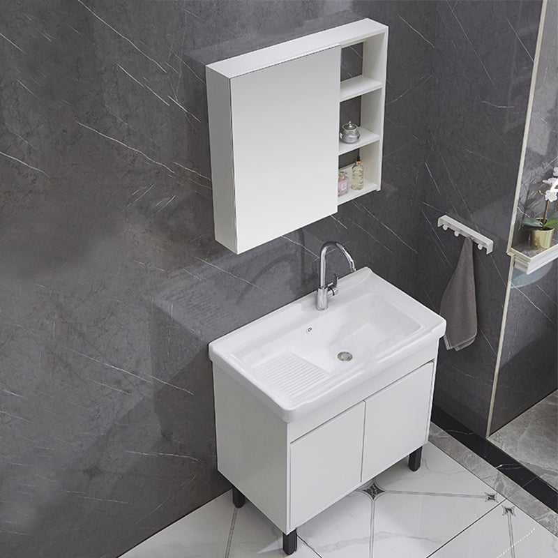 Single Sink Vanity Set Freestanding Rectangle 2 Doors Wood Bath Vanity Vanity & Faucet & Mirror Cabinet 32"L x 19"W x 33"H White Clearhalo 'Bathroom Remodel & Bathroom Fixtures' 'Bathroom Vanities' 'bathroom_vanities' 'Home Improvement' 'home_improvement' 'home_improvement_bathroom_vanities' 6743722