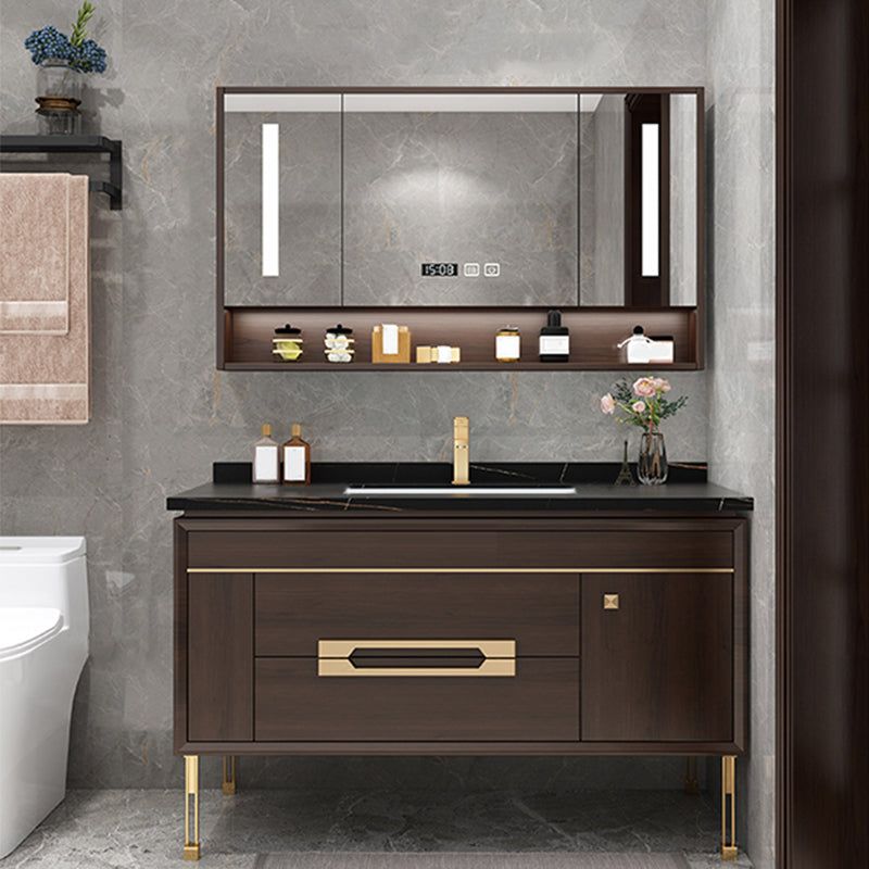 Freestanding Vanity Mirror Rectangle Single Sink Wood Frame Vanity Set with Drawers Vanity & Faucet & Smart Medicine Cabinet 59"L x 22"W x 33"H Clearhalo 'Bathroom Remodel & Bathroom Fixtures' 'Bathroom Vanities' 'bathroom_vanities' 'Home Improvement' 'home_improvement' 'home_improvement_bathroom_vanities' 6743851