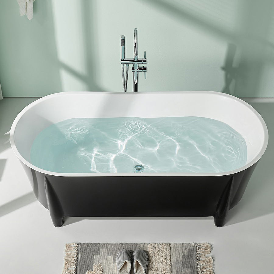 Modern Acrylic Oval Bathtub Freestanding Soaking Bathtub for Bathroom Black 63"L x 30"W x 24"H Clearhalo 'Bathroom Remodel & Bathroom Fixtures' 'Bathtubs' 'Home Improvement' 'home_improvement' 'home_improvement_bathtubs' 'Showers & Bathtubs' 6773954