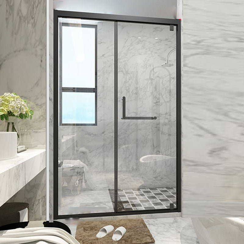 Glass and Metal Shower Bath Door Simple One-Line Shower Door Black Right Clearhalo 'Bathroom Remodel & Bathroom Fixtures' 'Home Improvement' 'home_improvement' 'home_improvement_shower_tub_doors' 'Shower and Tub Doors' 'shower_tub_doors' 'Showers & Bathtubs' 6778343