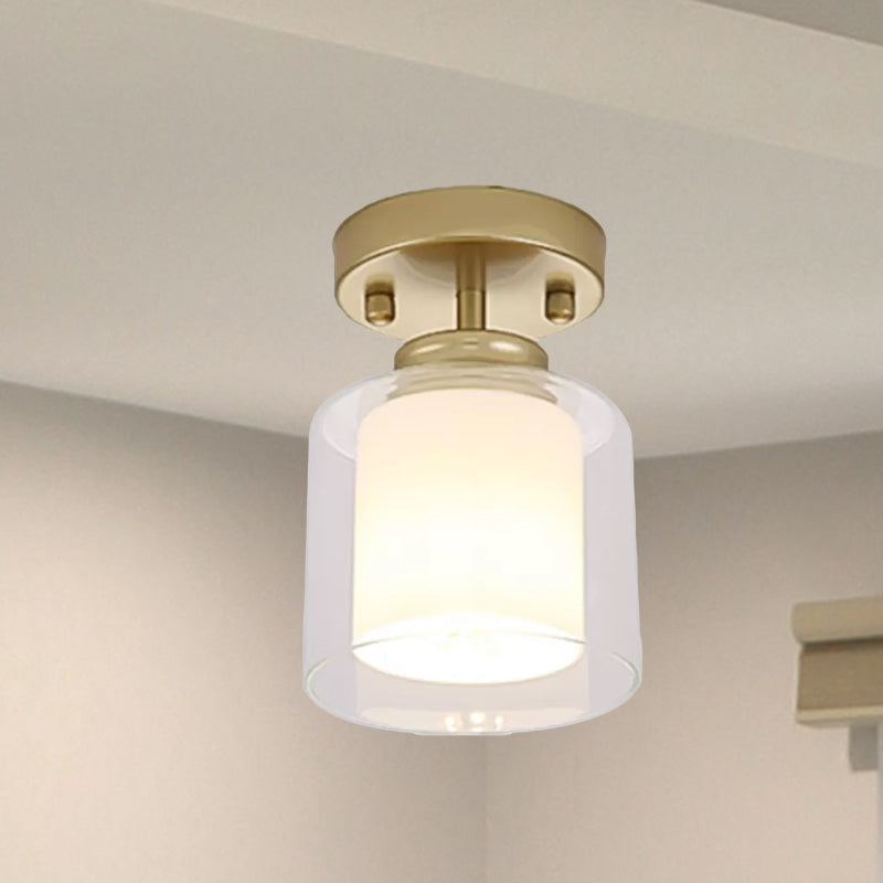 Black/Silver/Gold Finish Cylinder Semi Flush Ceiling Light with Glass Shade Contemporary 1 Bulb Semi Flush Light Fixture Clearhalo 'Ceiling Lights' 'Close To Ceiling Lights' 'Close to ceiling' 'Glass shade' 'Glass' Lighting' 678716