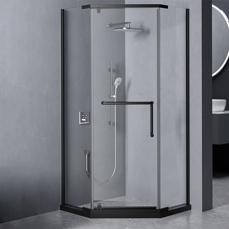 Linear Sliding Double Handles Shower Enclosure Metal Semi-Frameless Shower Enclosure Black Clearhalo 'Bathroom Remodel & Bathroom Fixtures' 'Home Improvement' 'home_improvement' 'home_improvement_shower_stalls_enclosures' 'Shower Stalls & Enclosures' 'shower_stalls_enclosures' 'Showers & Bathtubs' 6787288