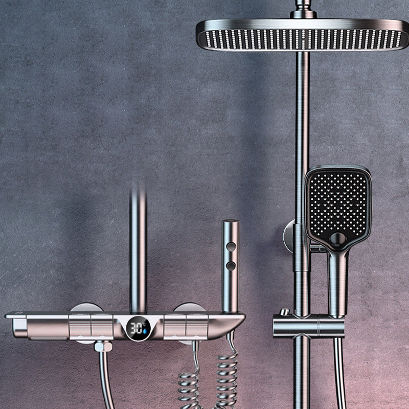 Grey Shower Set Thermostatic Button Intelligent Digital Display Bathroom Rain Shower Head Grey Thermostatic Clearhalo 'Bathroom Remodel & Bathroom Fixtures' 'Home Improvement' 'home_improvement' 'home_improvement_shower_faucets' 'Shower Faucets & Systems' 'shower_faucets' 'Showers & Bathtubs Plumbing' 'Showers & Bathtubs' 6787422