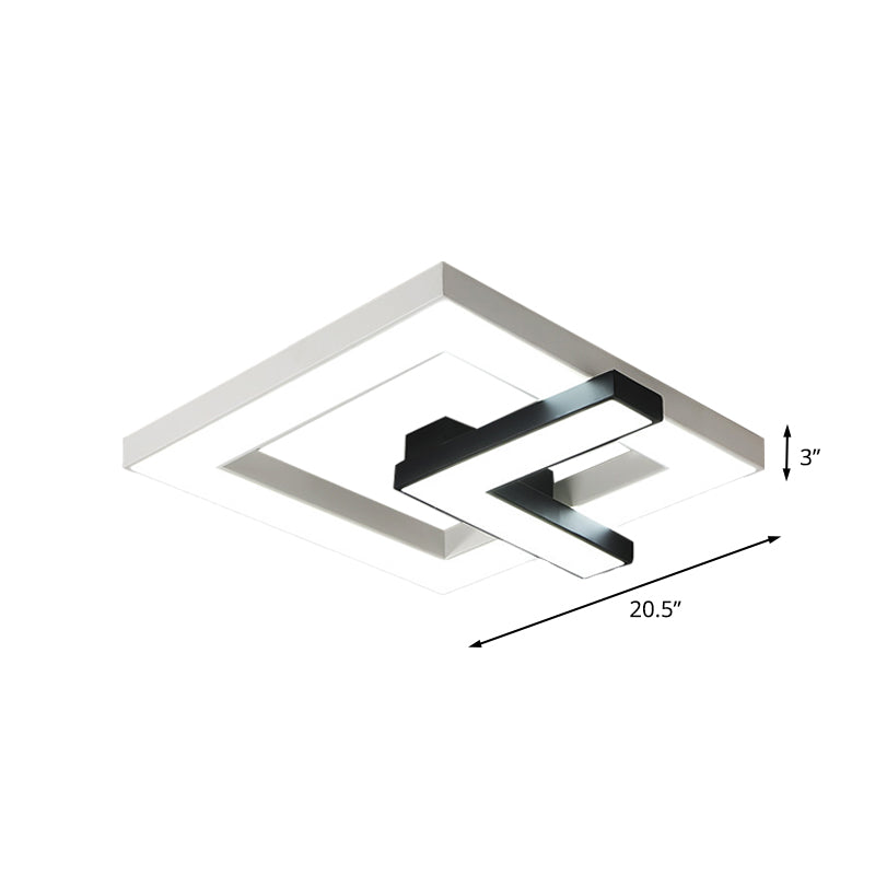 Iron Squared Clock Flush Lighting Simple Black and White LED Ceiling Flush Mount in White/Warm Light, 16.5"/20.5" W Clearhalo 'Ceiling Lights' 'Close To Ceiling Lights' 'Close to ceiling' 'Flush mount' Lighting' 678781