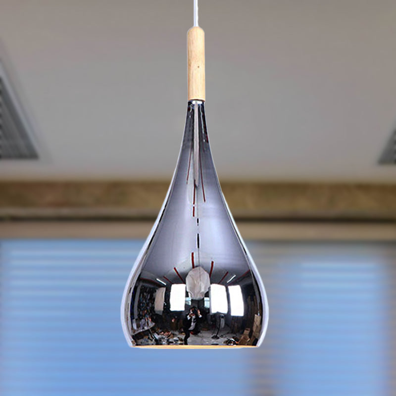 1 Bulb Teardrop Shade Hanging Light Fixture Contemporary Chrome/Rose Gold  Metal Pendant Ceiling Light for Kitchen - Clearhalo