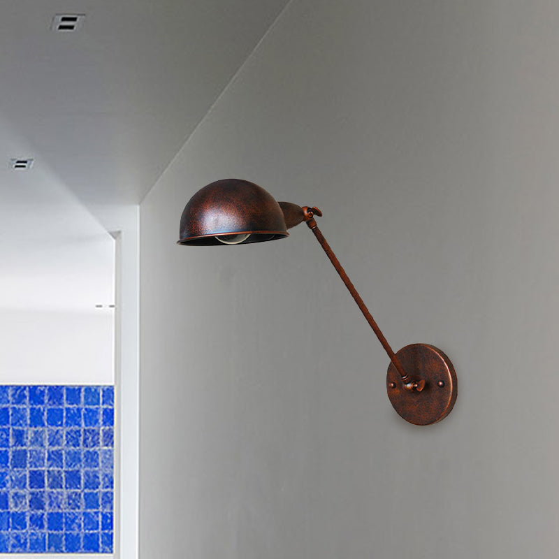Rust 1 Light Wall Sconce Farmhouse Style Wrought Iron Adjustable Domed Wall Lamp for Bedside Clearhalo 'Art deco wall lights' 'Cast Iron' 'Glass' 'Industrial wall lights' 'Industrial' 'Middle century wall lights' 'Modern' 'Rustic wall lights' 'Tiffany' 'Traditional wall lights' 'Wall Lamps & Sconces' 'Wall Lights' Lighting' 679534