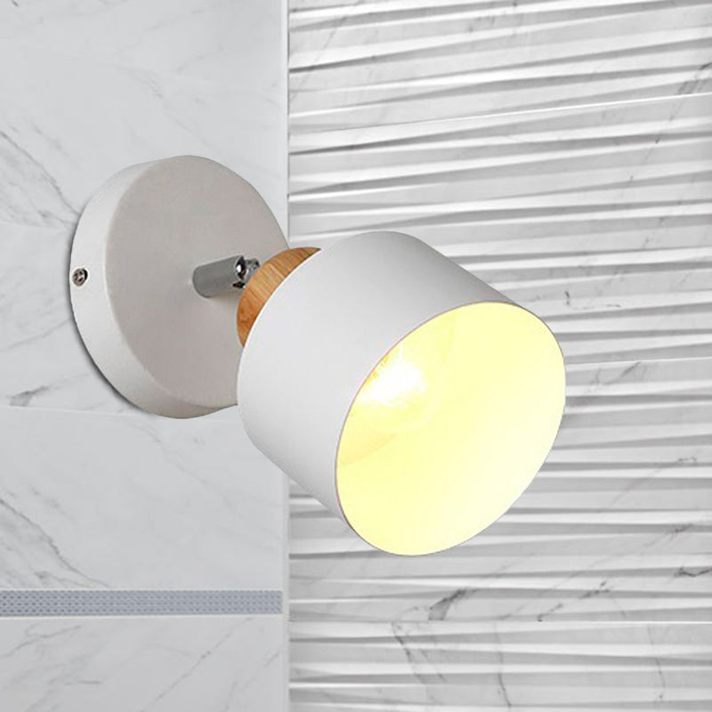Rotatable Drum Metal Wall Light Fixture Contemporary 1 Light Indoor Wall Sconce in White Clearhalo 'Art deco wall lights' 'Cast Iron' 'Glass' 'Industrial wall lights' 'Industrial' 'Middle century wall lights' 'Modern' 'Rustic wall lights' 'Tiffany' 'Traditional wall lights' 'Wall Lamps & Sconces' 'Wall Lights' Lighting' 679538
