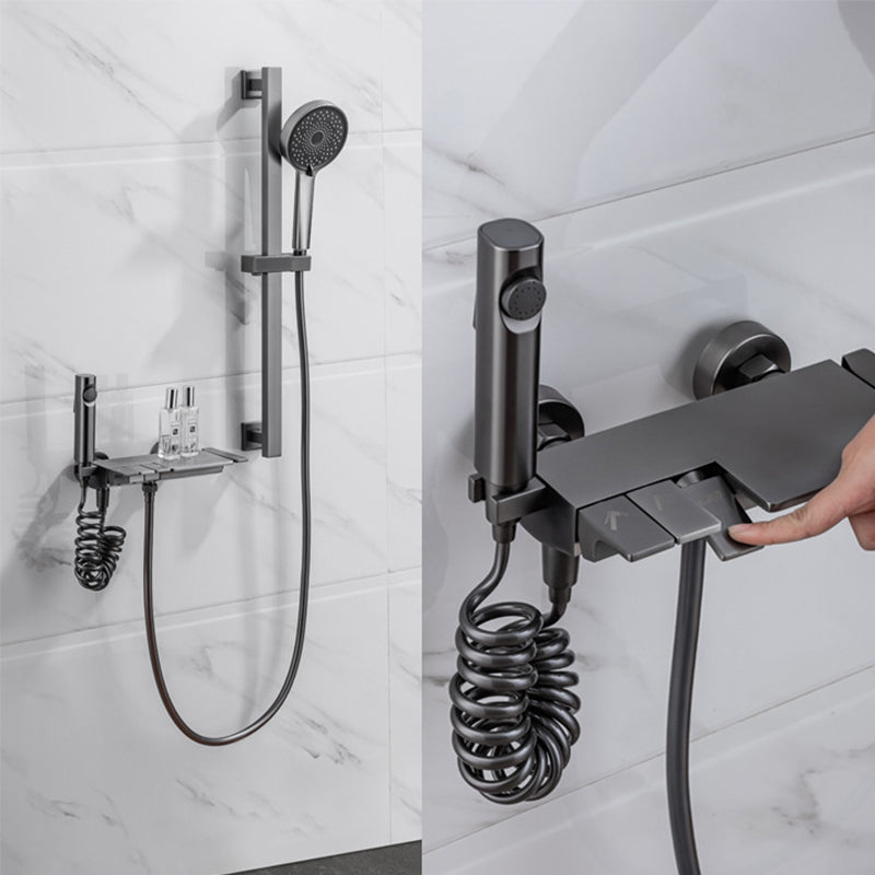 Modern Shower Trim Brass Temperature Control Wall Mounted Shower Head Combo Gun Grey Clearhalo 'Bathroom Remodel & Bathroom Fixtures' 'Home Improvement' 'home_improvement' 'home_improvement_shower_faucets' 'Shower Faucets & Systems' 'shower_faucets' 'Showers & Bathtubs Plumbing' 'Showers & Bathtubs' 6818539