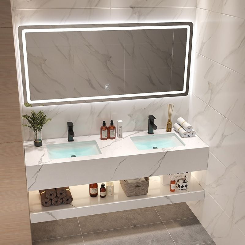 Bathroom Marble Vanity Set Modern Solid Color Sink Vanity with Mirror Vanity & Faucet & Mirrors Smart Control Included Clearhalo 'Bathroom Remodel & Bathroom Fixtures' 'Bathroom Vanities' 'bathroom_vanities' 'Home Improvement' 'home_improvement' 'home_improvement_bathroom_vanities' 6836273