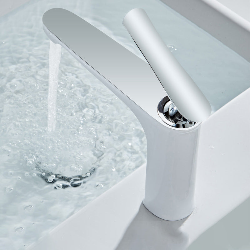 Luxury 1 Handle Sink Bathroom Faucet Circular Brass Basin Faucet with Water Hose White-Silver Clearhalo 'Bathroom Remodel & Bathroom Fixtures' 'Bathroom Sink Faucets' 'Bathroom Sinks & Faucet Components' 'bathroom_sink_faucets' 'Home Improvement' 'home_improvement' 'home_improvement_bathroom_sink_faucets' 6848795