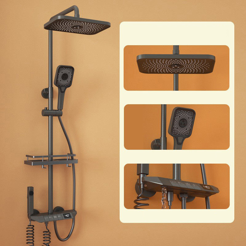 Modern Shower Trim Brass Handheld Shower Head Thermostatic Shower Head Combo Light Gray Storage Included Clearhalo 'Bathroom Remodel & Bathroom Fixtures' 'Home Improvement' 'home_improvement' 'home_improvement_shower_faucets' 'Shower Faucets & Systems' 'shower_faucets' 'Showers & Bathtubs Plumbing' 'Showers & Bathtubs' 6848934