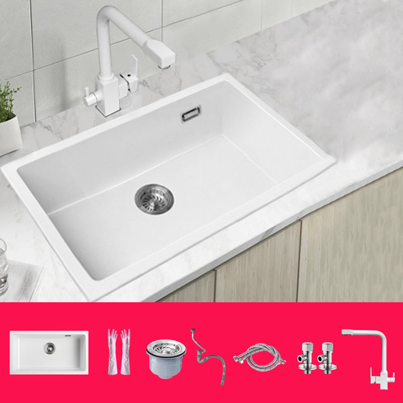 Classic Quartz Single Basin Sink Undermount Kitchen Sink with Faucet Sink with Faucet Straight Faucet Clearhalo 'Home Improvement' 'home_improvement' 'home_improvement_kitchen_sinks' 'Kitchen Remodel & Kitchen Fixtures' 'Kitchen Sinks & Faucet Components' 'Kitchen Sinks' 'kitchen_sinks' 6849196