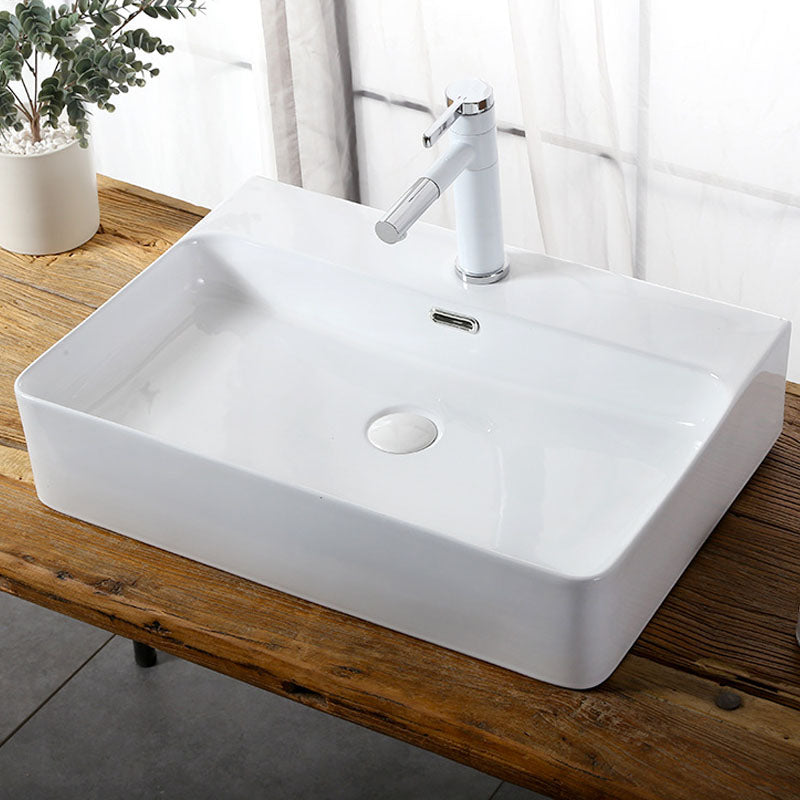 Modern Vessel Bathroom Sink Rectangular Porcelain Drain Vessel Sink(Not Included Faucet) 24"L x 17"W x 5"H Clearhalo 'Bathroom Remodel & Bathroom Fixtures' 'Bathroom Sinks & Faucet Components' 'Bathroom Sinks' 'bathroom_sink' 'Home Improvement' 'home_improvement' 'home_improvement_bathroom_sink' 6849426